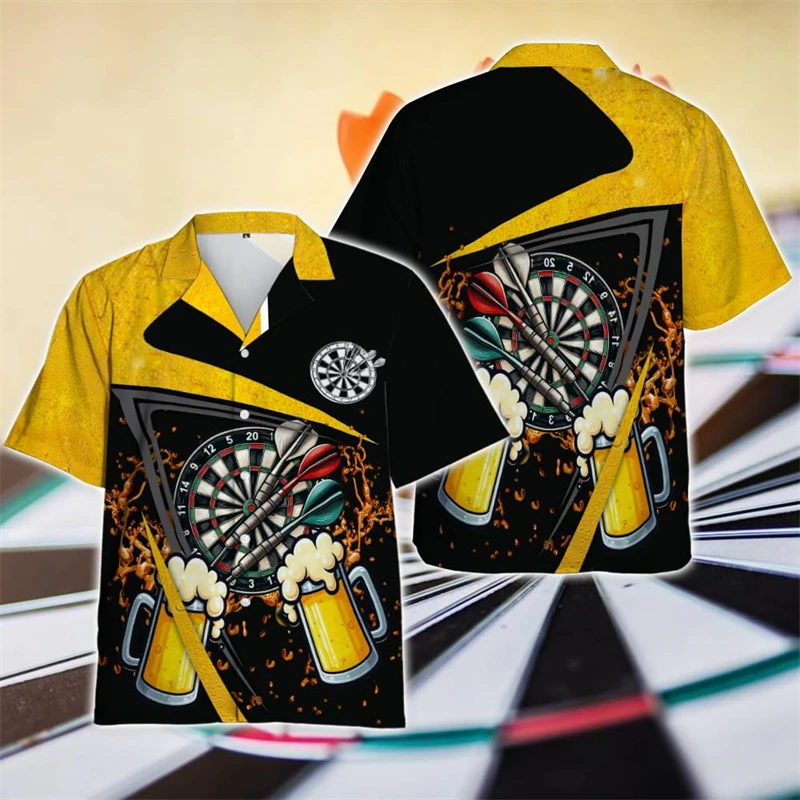 Beer Darts Graphic Short Sleeve Shirts For Men Clothes Casual Bar Party Lapel Blouse Dart Club Button Shirt Sport Team Male Tops 3