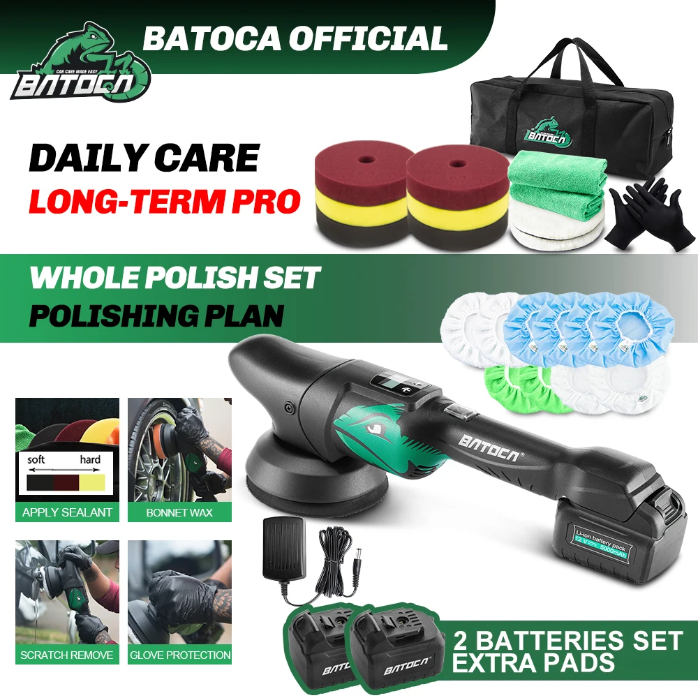 BATOCA - Pulidora de doble acción de 6 pulgadas y 700W, pulidora orbital  con 6 velocidades, incluye almohadillas de espuma y lana, bonete para  pulir