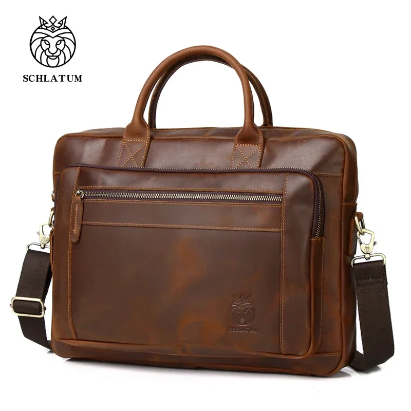 

Brand Men handbag Business laptop bag briefcases for 15 inches luxury Crazy Horse Skin shoulder bag Large capacity messenger bag