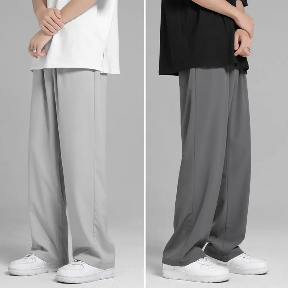 

Men Wide Leg Pants 2022 New Casual Light Weight Joggers Trousers Streetwear Cold Feeling Comfortable Home Pants Men Summer