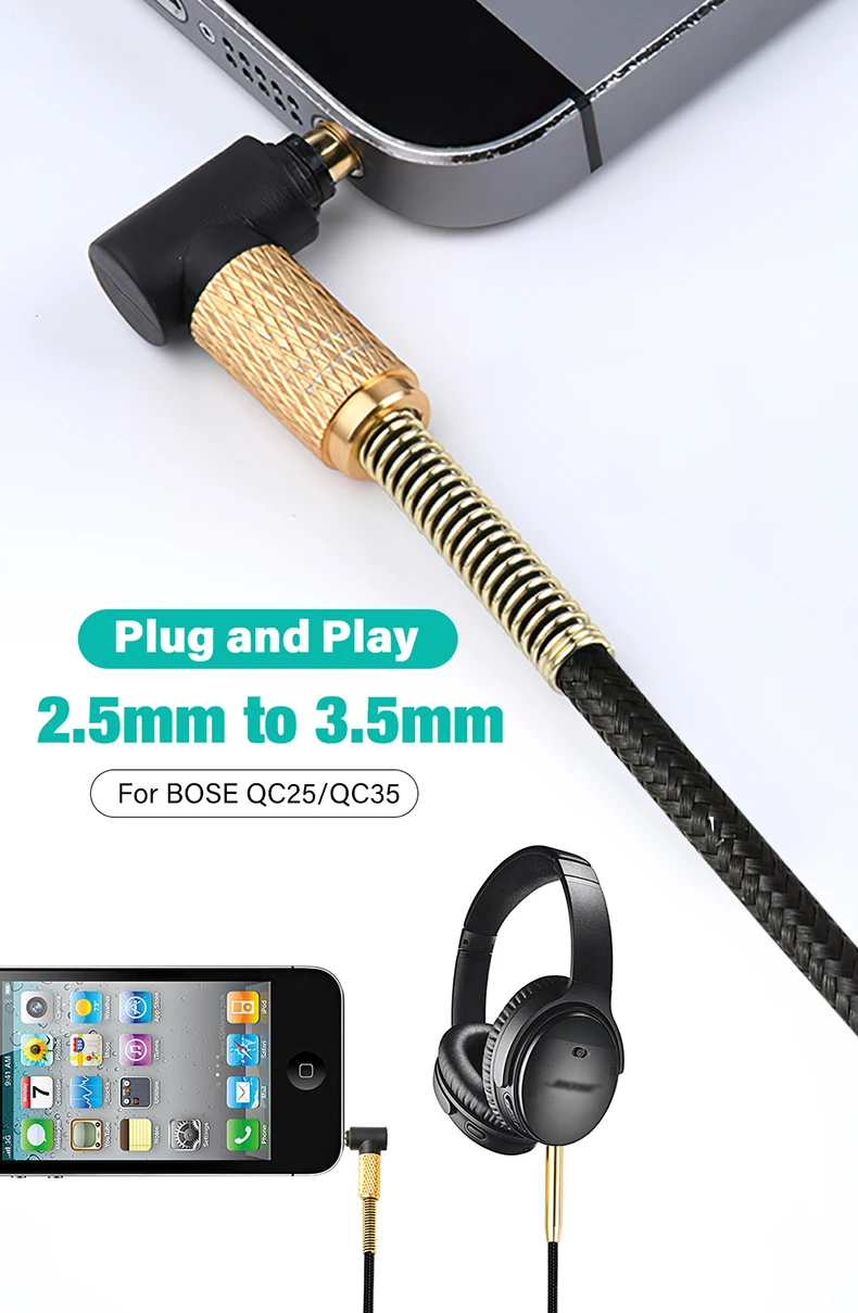 Gold plated 3.5mm To 2.5mm Jack Aux Cable For AKG Bose JBL Headphone Laptop Cell Phone Audio Socket Connector 3.5 2.5 mm Adapter