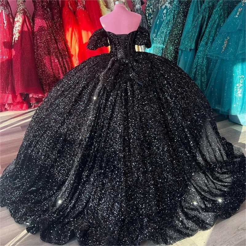 Sweetheart Lantern Sleeve Short Sleeve Boat Neck Sequins Bows Luxurious Shining Quinceanera Dresses