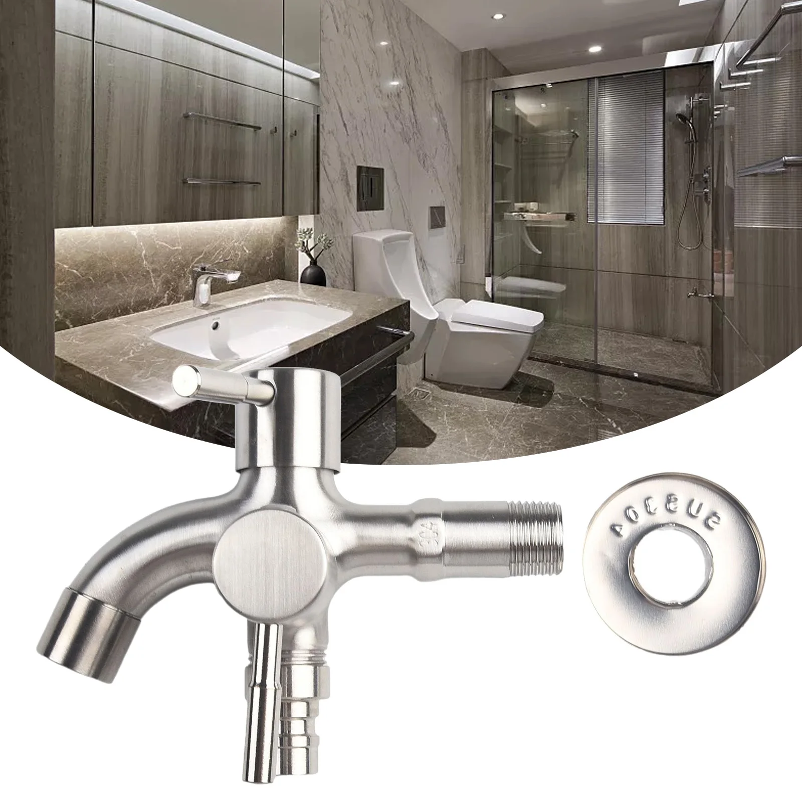 

Bathroom Fixture Outlet Switch Double Tap 304 Stainless Steel Convient Double Washing Machine Tap Garden Bath Accessory