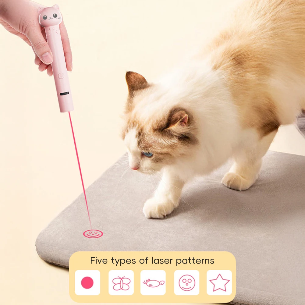 Interactive Cat Toys Adjustable Patterns Training Chaser Interactive Toy Cat Laser Toy with Feather Bell Stick for Indoor Cats