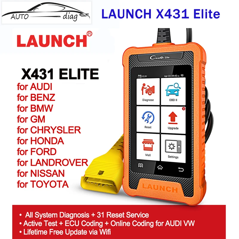 

LAUNCH X431 Elite Car Full System Diagnostic Tools Auto OBD OBD2 Scanner Active Test ECU Coding Free Update All System Diagnosis