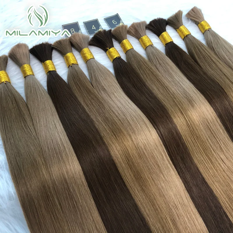 

100% Real Human Hair Bulk Hair Machine Made Virgin Remy Straight Hair Bulk 12-28inch 100g Natural Blonde Hair