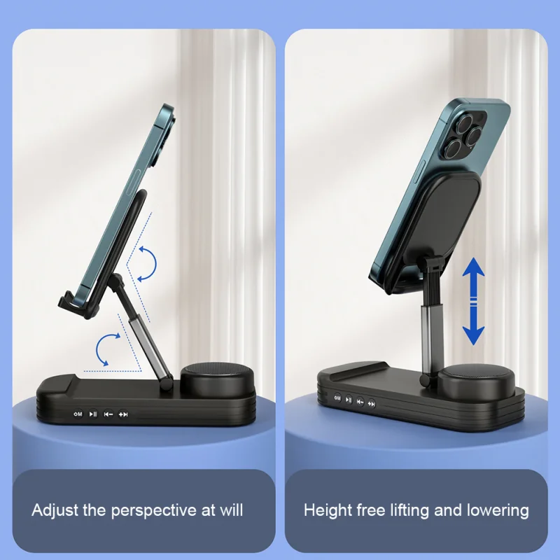 portable Phone Stand with Bluetooth Speaker Foldable Adjustable Mobile Phone Holder Anti-Slip Design Phone Support