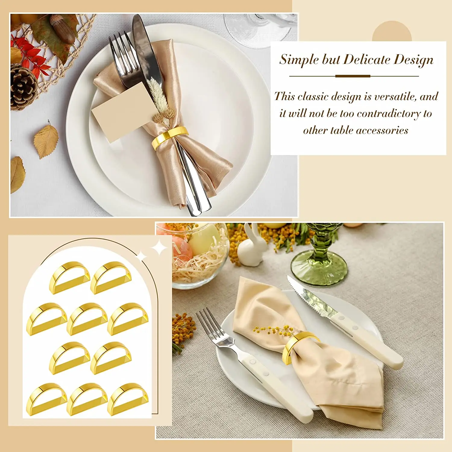 12Pcs Metal Napkin Ring Metal Half Circle Napkin Buckle Model Room Golden Buckle Ring Western Restaurant