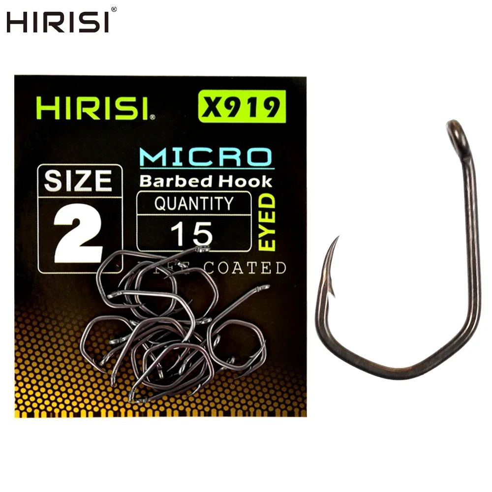Hirisi 15 stücke ptfe beschichtete High Carbon Stahl Angelhaken Mikro Stacheldraht mit Auge Karpfen Angelhaken Zubehör x919