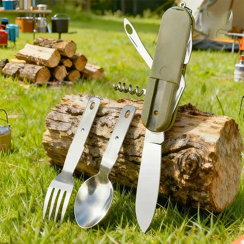 Set di posate da campeggio 7 in 1 in acciaio inossidabile - immagine 3