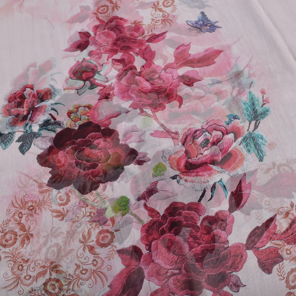 BYSIFA| Pink 100% Natural Silk Scarf Bufanda Women Elegant Chinese Style Peony Design Summer Long Scarves Beach Shawl Accessory 3