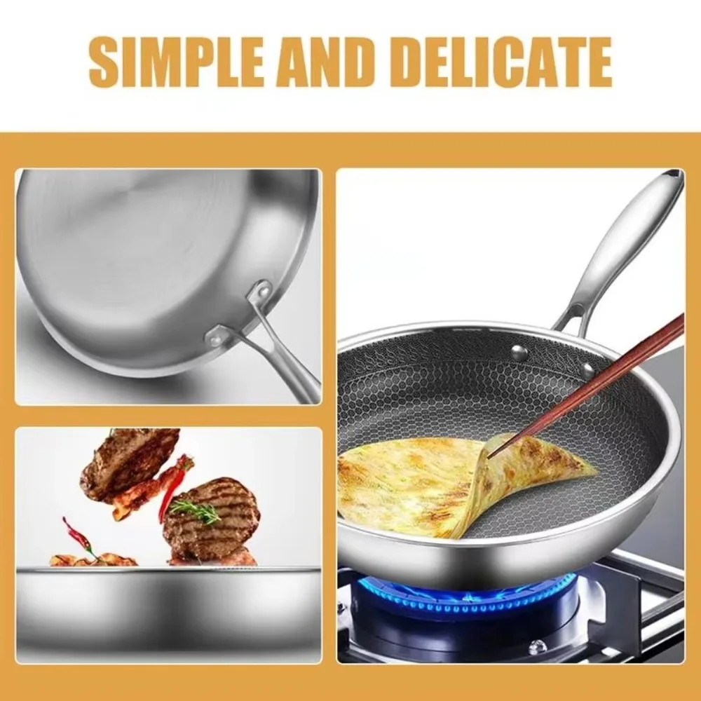 26/28/30cm Frying Pan Durable Stainless Steel Non-coated Honeycomb Pot Multi-functional NonStick Pan Steak Cooking Pot