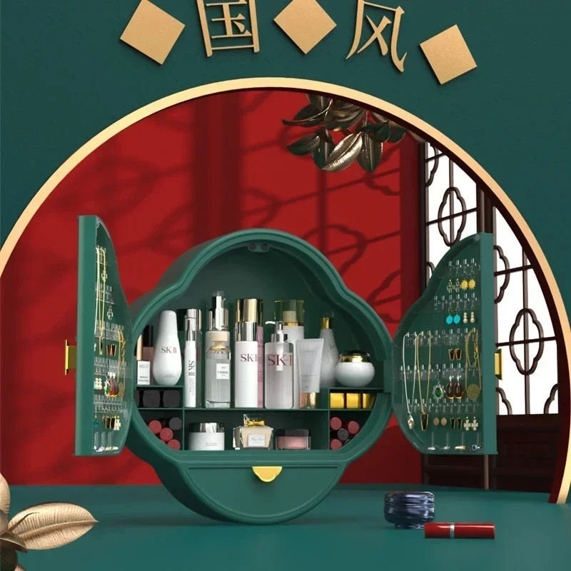 

NEW Bathroom Wall-mounted Makeup Holder Round Cosmetic Storage Box Jewelry Organizer for Women Skin Care Beauty Rack