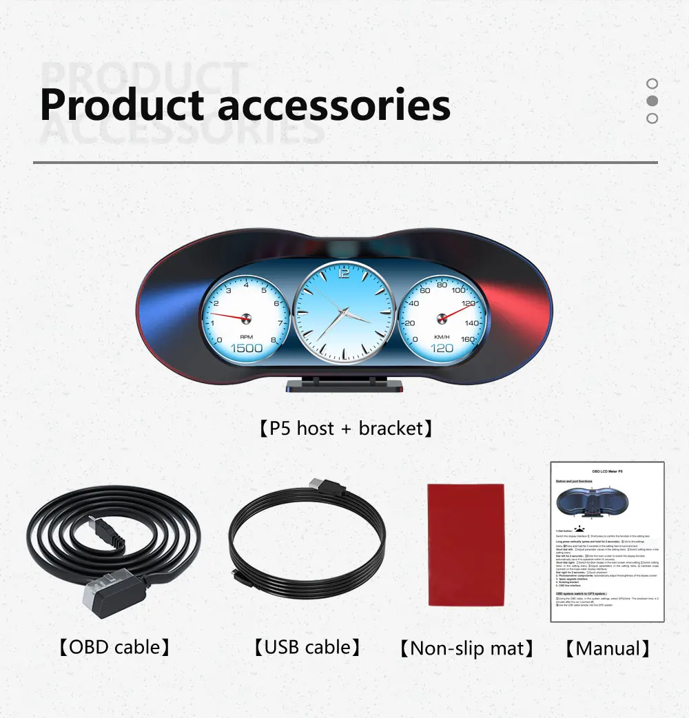 OBD GPS Dual System HUD P5 OBD2 Head Up Display Digital Speedometer Slope Meter