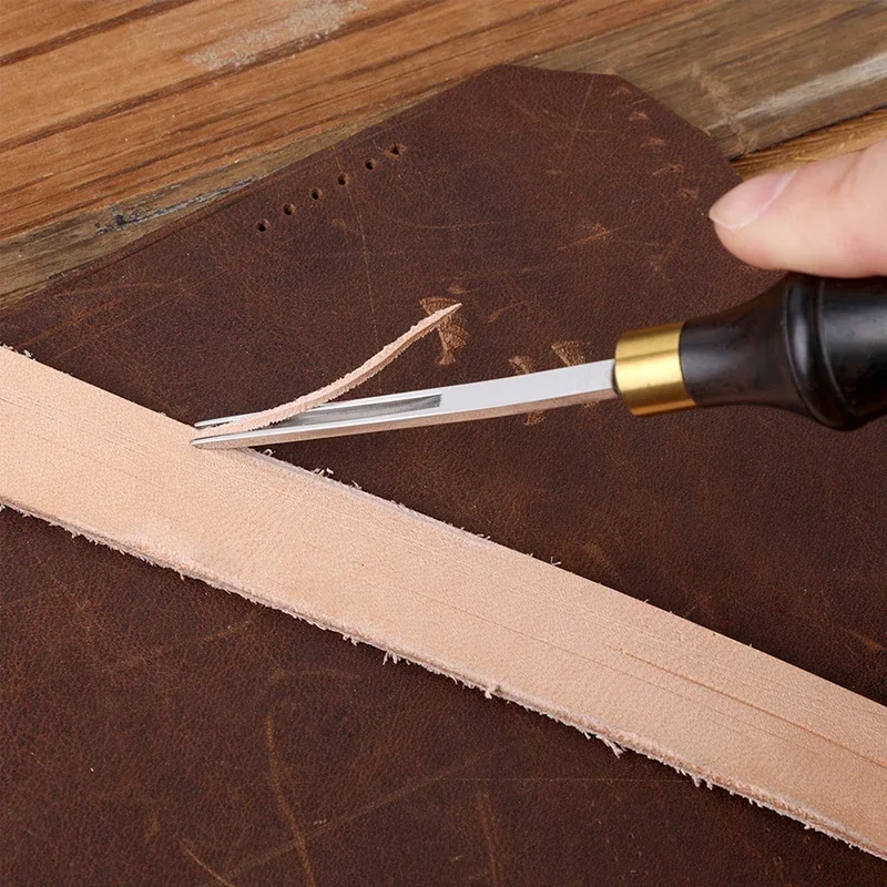 Leather Tool Zxiixz 1Pcs 0.6 to 2.25mm Leather Edge Bevelers Wide Mouth Skiving Tool with Wooden Handle for DIY Leather Craft Professional