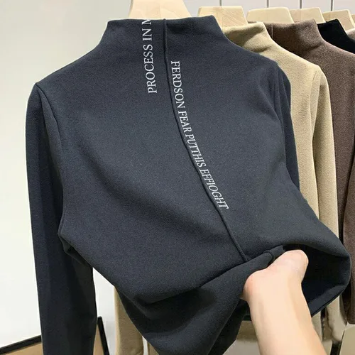 여성용 하프 하이 칼라 따뜻한 보텀 셔츠, 따뜻한 긴 소매 캐주얼 보온 속옷, 단색 달론, 가을 및 겨울 2