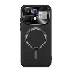 Shockproof Leather Wireless Charging Magnetic Case with Anti - Drop Protection and Slim Camera Guard for Infinix Note 60 (Black)