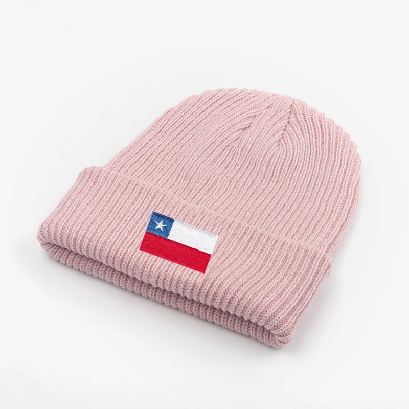embroidered Chilean flag wool hat autumn and winter warm knit ear protection thickened