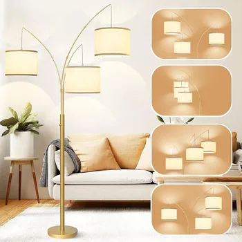 3 Lights Arc Floor Lamps for Living Room,Modern Tall Standing Lamp Hanging Over The Couch with Shades & Heavy Base 3