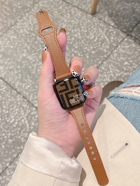 Leather Luxury Women Watch Strap For Apple watch 7 6 SE 5 4 3 Band 41mm 45  44 40 42mm 38mm For iWatch 7 Bracelet Girl Lady Loop - AliExpress