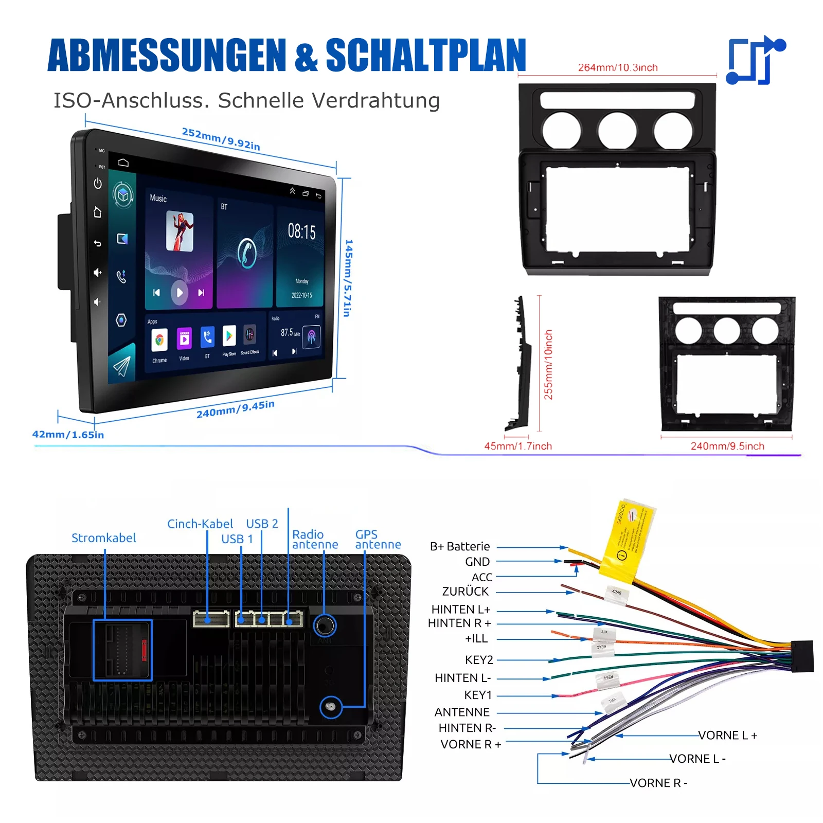 ESSGOO Für VW Touran 1T1 1T2 1T3 2003-2010 10,1" HD Touchscreen Android 14 Wireless CarPlay Android Auto Autoradio GPS Navigation WIFI Lenkradsteuerung Bluetooth Mirror Link FM 2+32G/2+64G/4+64G – Detail 18