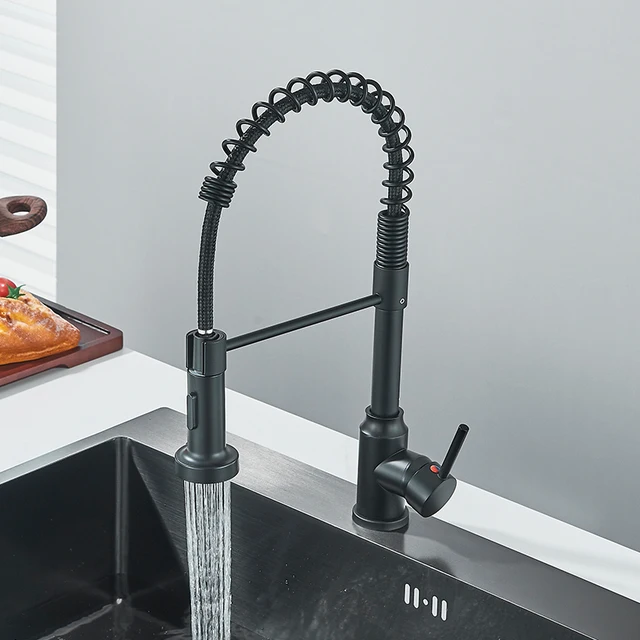 Rubinetto da cucina estraibile con maniglia per canto, miscelatore acqua calda fredda 360 °   Gru per rubinetto lavello da cucina con ugello girevole a doppia funzione 4