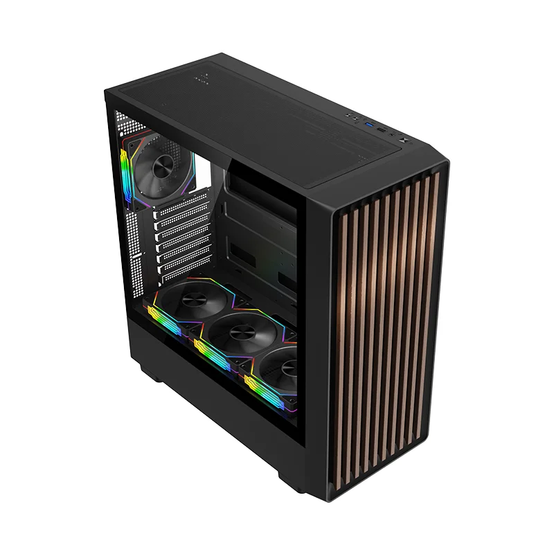 WJCOOLMAN Craftsman Plus ATX MATX PC 케이스 유리 투명 나무 스트립 패널 게이머용 360 수냉 케이스