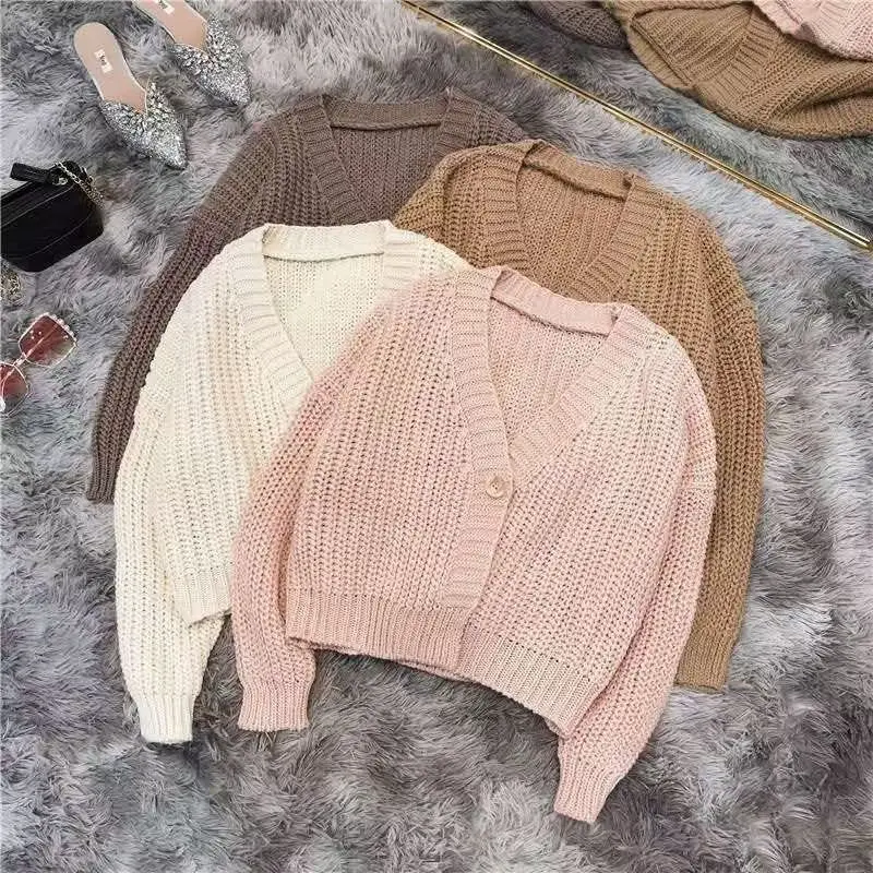 New Autumn Winter Fashion Women's Cardigan Long Sleeve Sweater Elegant Single-breasted Knitwear Short Solid Color Jacket