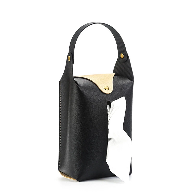 

Space-Saving Hanging Car Tissue Box PU Leather Paper Towel Storage Bag Family Trip Organizer Vehicle Decoration Tissue Case