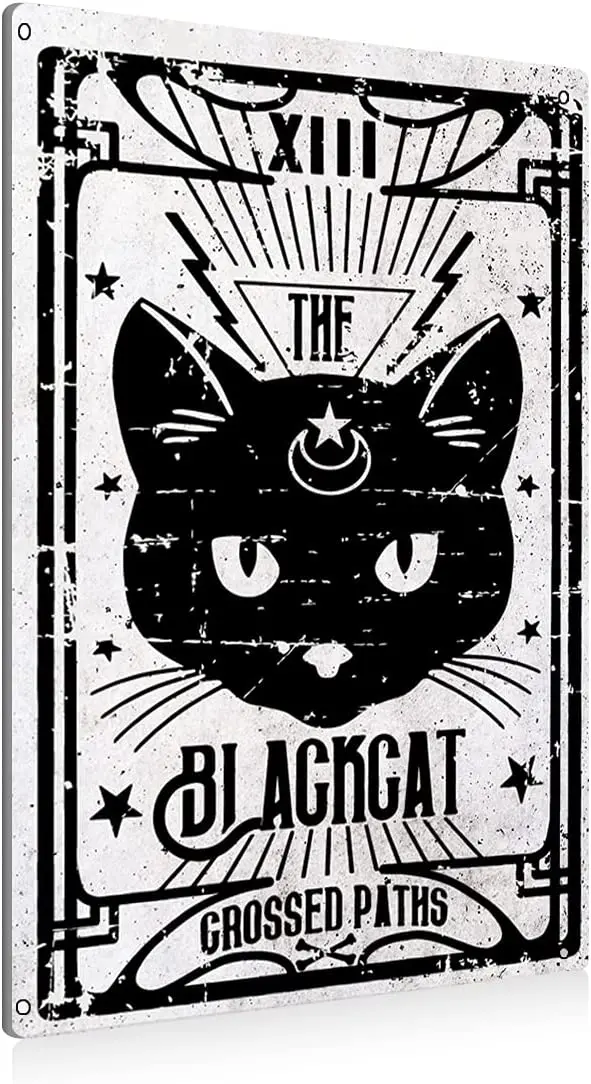 

Tarot Cards Theme Black Cat Metal Tin Sign Wall Décor Vintage Sign for Home Living Room Bedroom Decor Gifts