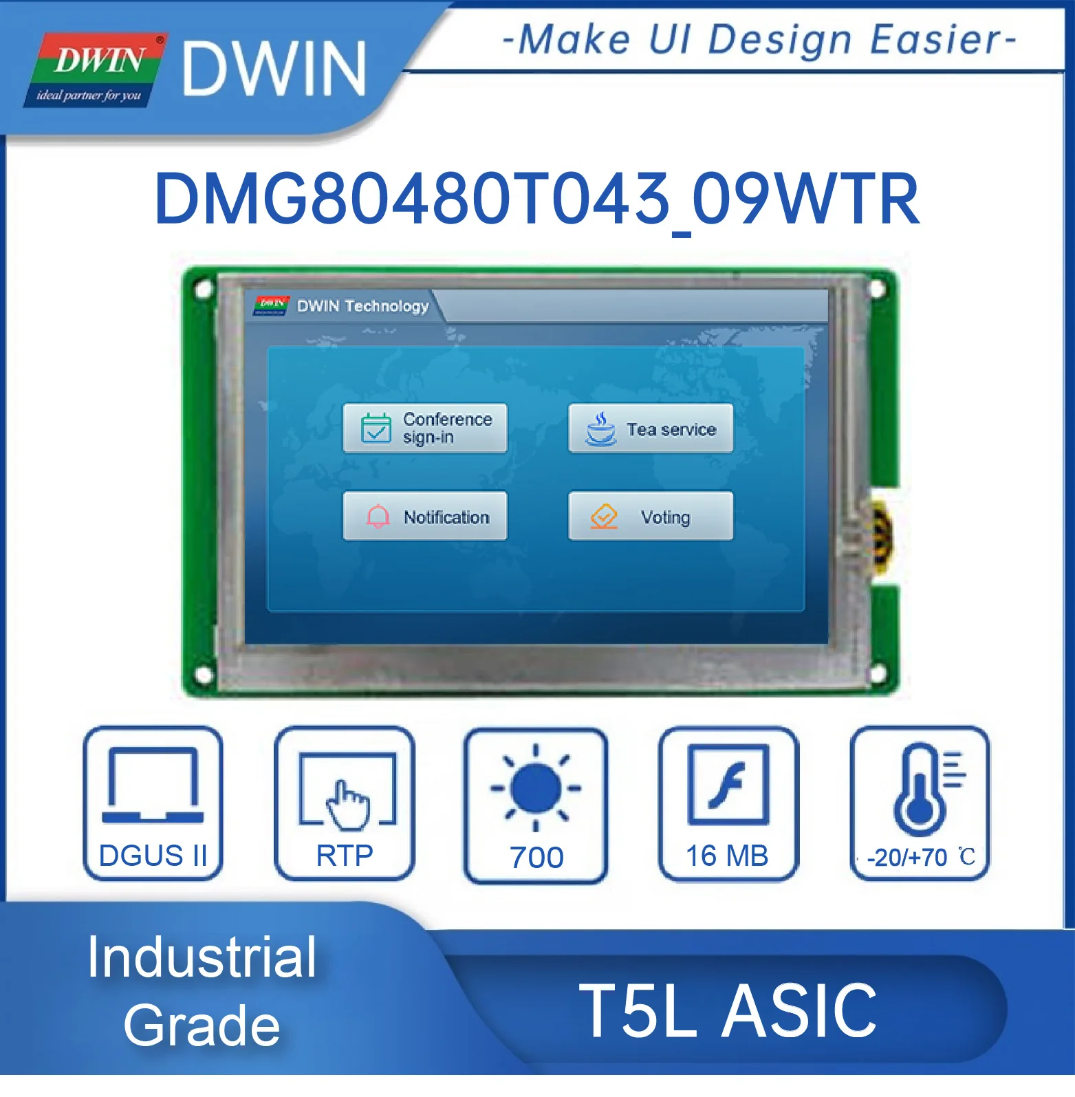 DWIN 900 Nit Ʈ LCD ÷ , 4.3 ġ ֵ ޺ ǵ  RS232 TTL 800x480 UART