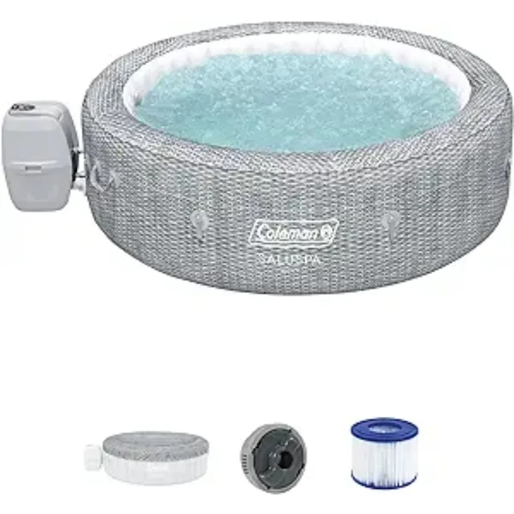 

5 to 7 Person Inflatable Hot Tub Round Portable Outdoor Spa with 180 AirJets EnergySense Saving Cover, Gray Freight free