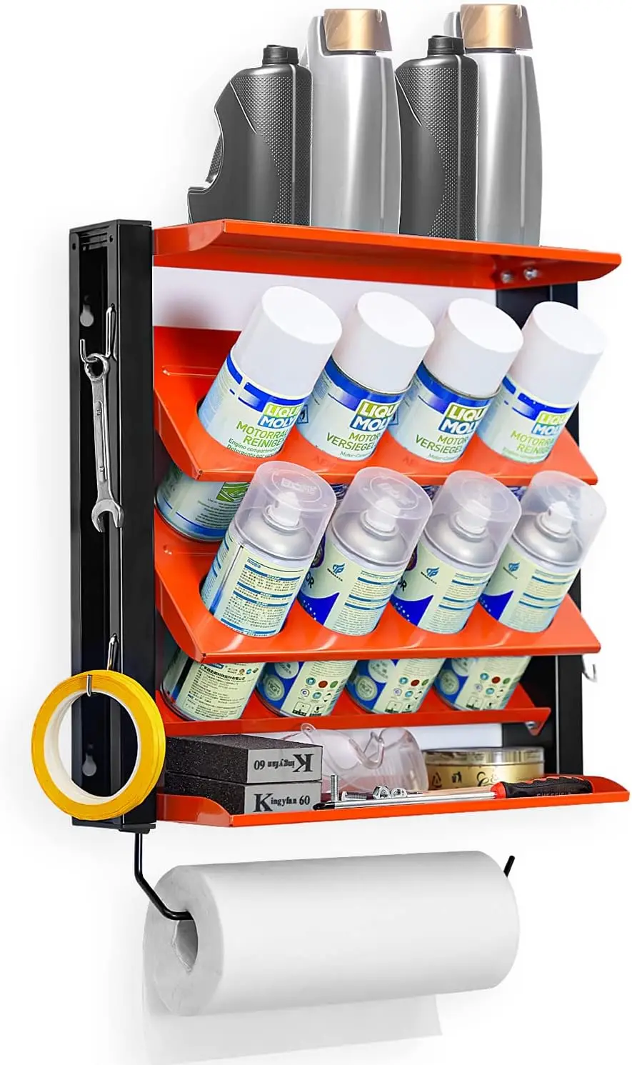 Spray Can Holder Rack With Paper Towel Holder, Steel Wall Mounted Spray Bottle Holder, Garage Wall Mount Shelf, Utility Rack, T