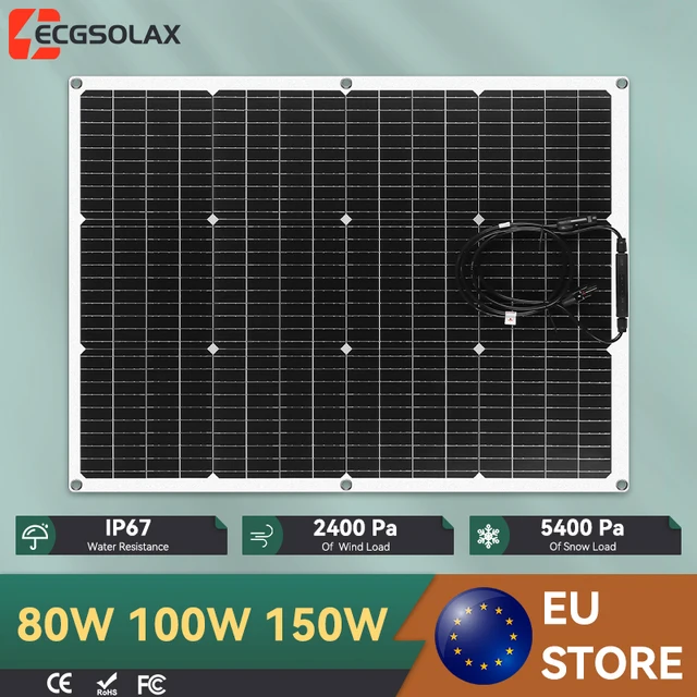 Panneaux solaires ECGSOLAX 80W 100W 150W, cellules solaires flexibles portables, kit de plaques solaires pour camping-car, voiture, système solaire domestique 1