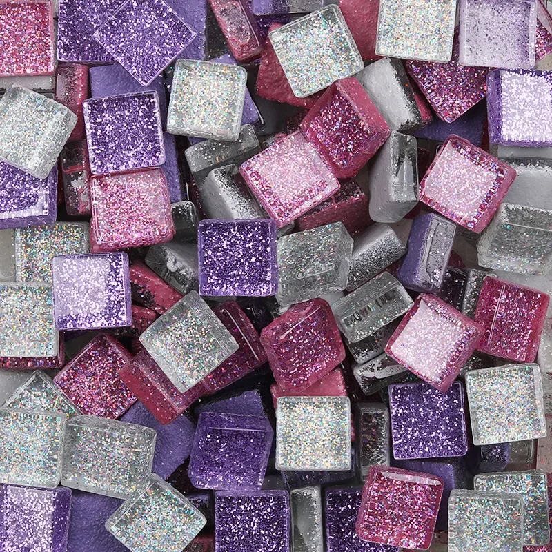 50PCS Diy Mix Color Glitter Glass Mosaic Stones Mosaic Tiles Glass Pebbles Crafts Material Puzzle For Diy Mosaic Making 9*9mm