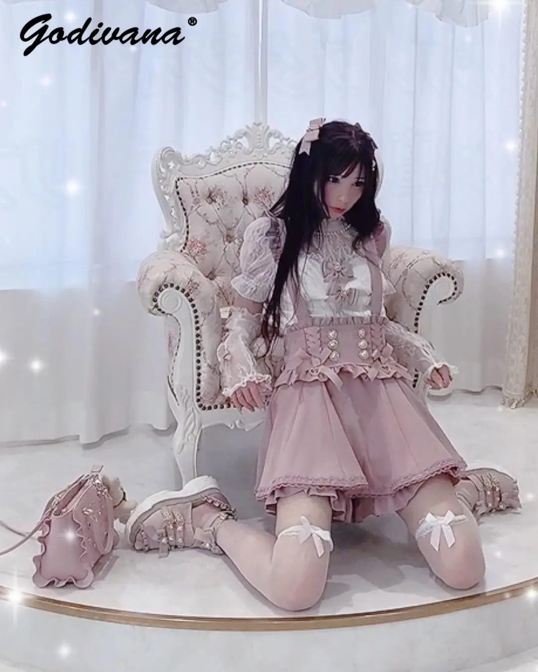 Two-Way Detachable Bow Women Girls Sandals Heart Shape Rhinestone Lolita Mine Style Platform Height Increasing Japanese Sandals