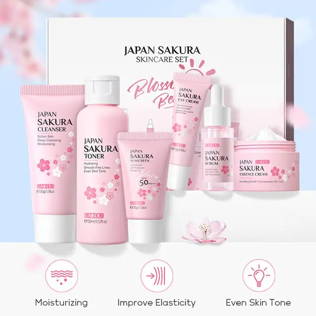 71841-7d5413.jpg 6pcs/Set Sakura Skin Care Sets Face Cream Serum Toner Facial Cleanser Sunscreen Eye Cream Face Skin Care Set Product Gift box