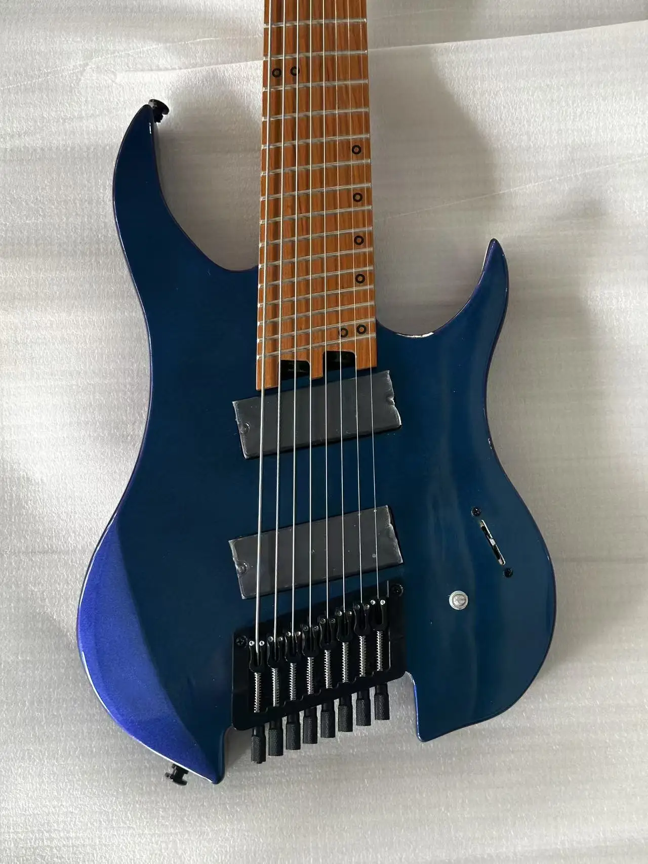 Carbonized Maple Chameleon Blue Headless 8 strings Electric Guitar Alder Wood