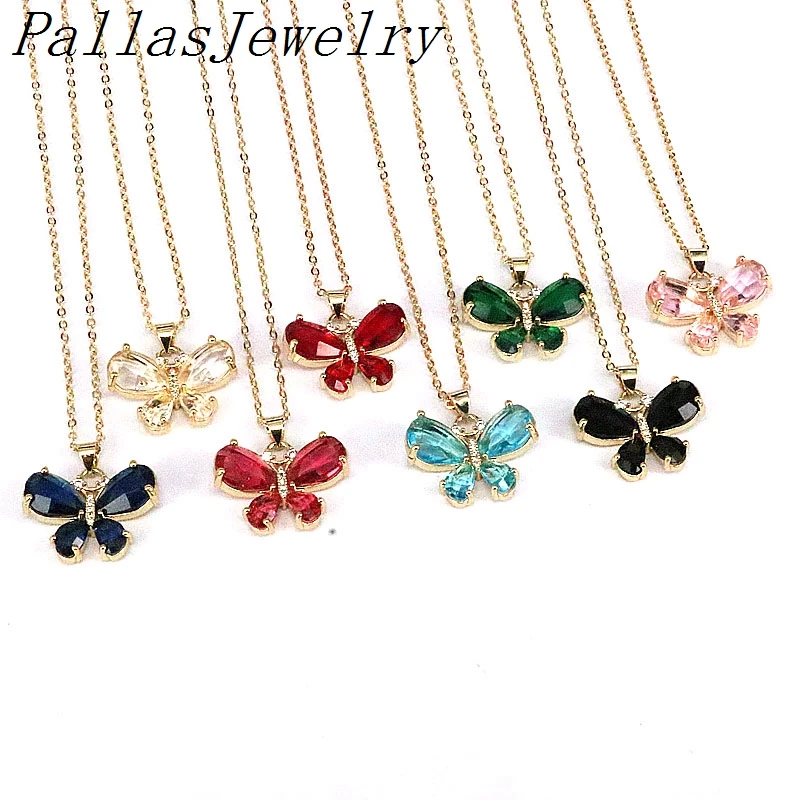 

10Pcs 2022 Fashion Luxury Elegant Jewelry Colorful Crystal Butterfly Necklace Personalized Ladies Simple Style Jewelry Gift