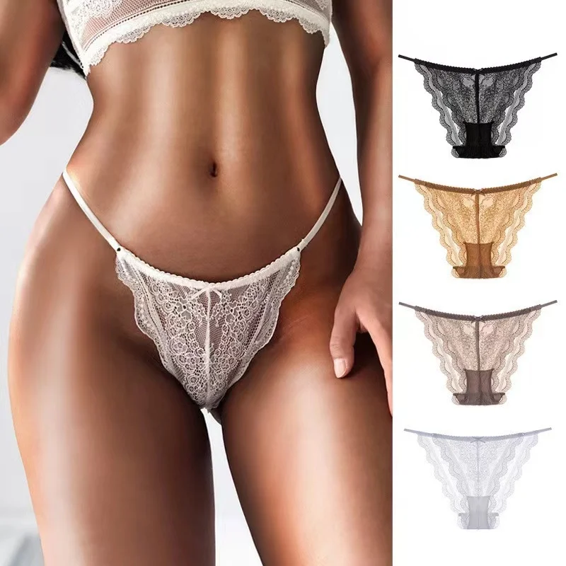 

Floral Embroidered Lace Sexy Thong Transparent Underwear Low Waist Temptation Hollow Out Panties String Seamless Briefs