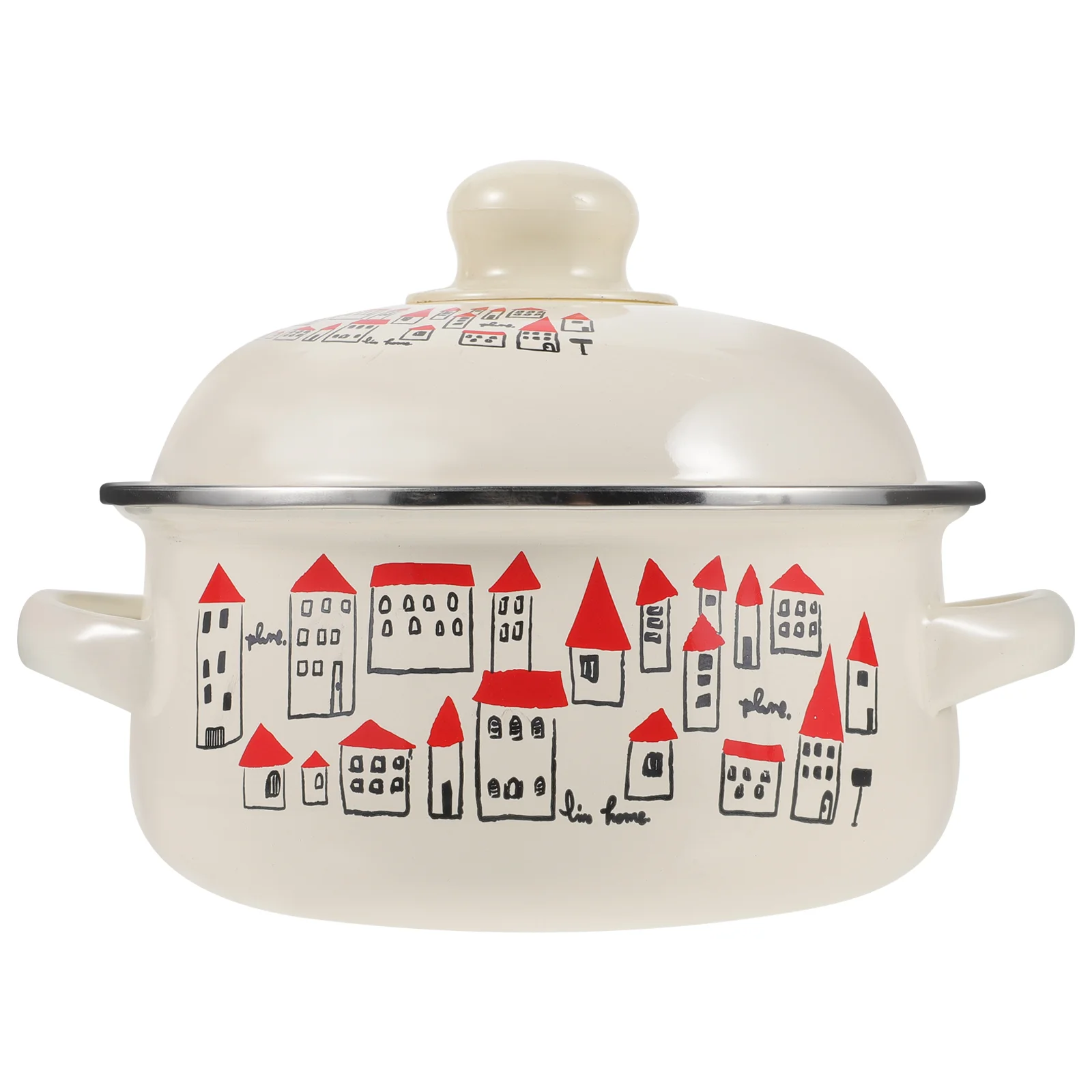 

Enamel Stockpot Simmer Pot Cute Deep Enamelware Cooking Pot Stew Pot Soup Casserole Pasta Milk Sauce Pot Enameled Cookware Lid