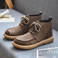 Fashion Men Leather Boots British Style High Top Casual Shoes Outdoor Soft Comfortable Short Work Boots Wide Toe Barefoot Shoes