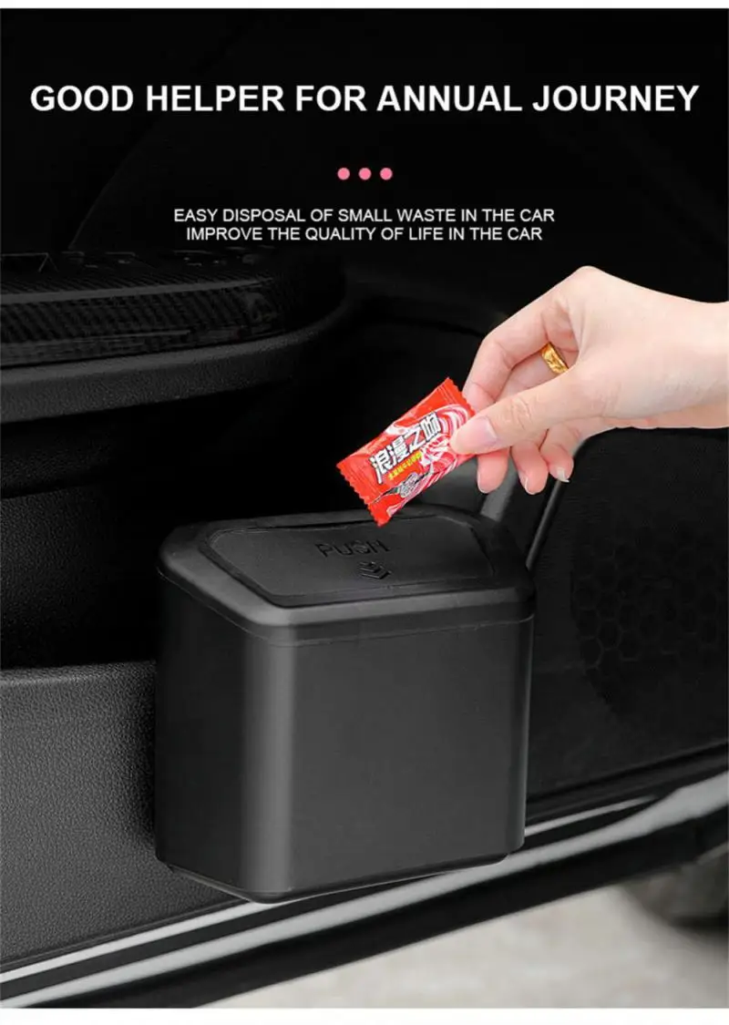 Car Trash Bin Hanging Vehicle Garbage Dust Case Storage Box Plastic Pressing Square Trash Can Type Auto Car Supplies