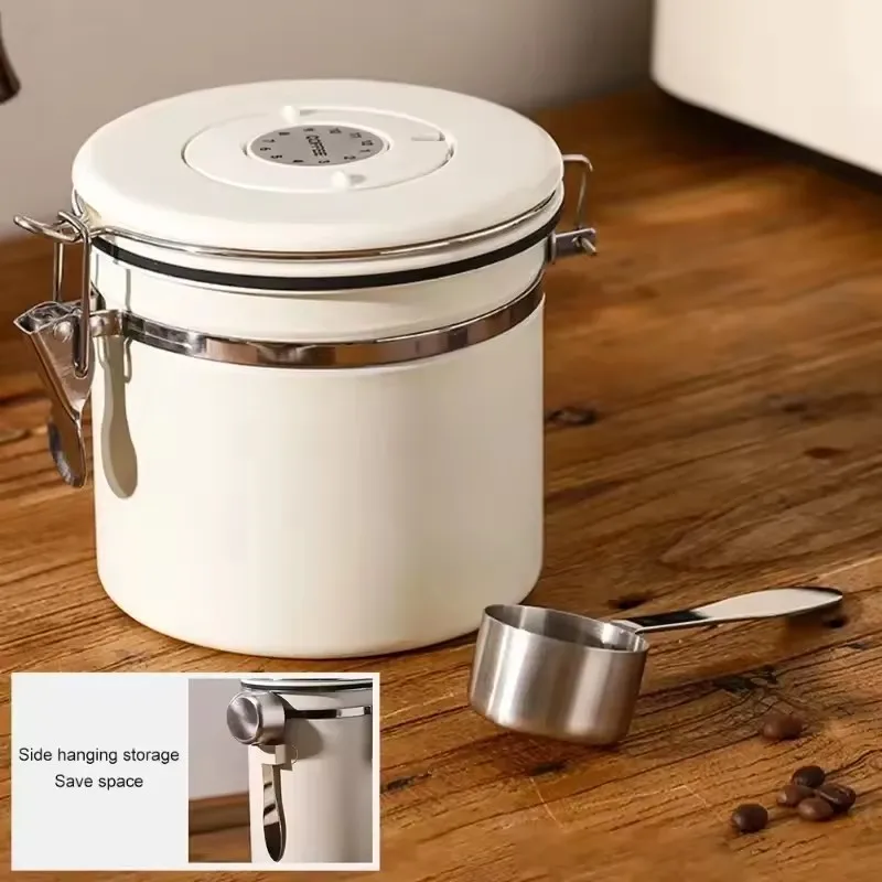 304 Stainless Steel Coffee Beans Vacuum Storage Jar with Spoon Large Capacity Airtight Container Grains Nut Keep Fresh Storage