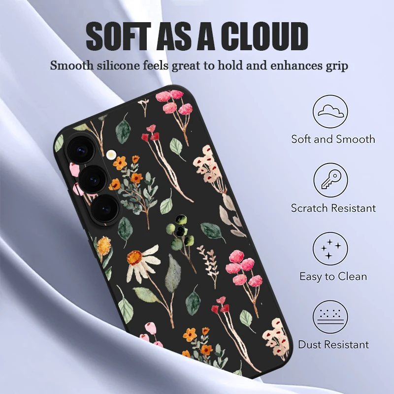 Floral Magnetic Soft Phone Case with Magsafe Wireless Charging and Lanyard Cover
