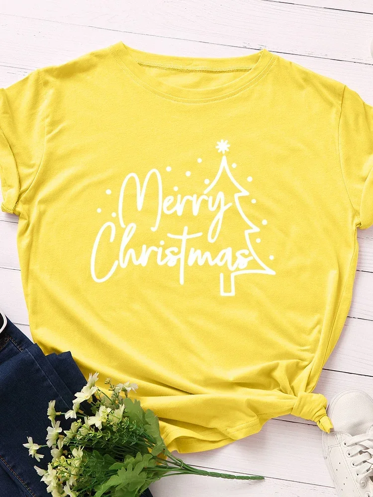 Zylkor Women's Merry Christmas T-Shirt - Oh Christmas Tree Graphic Holiday Tee - View #2