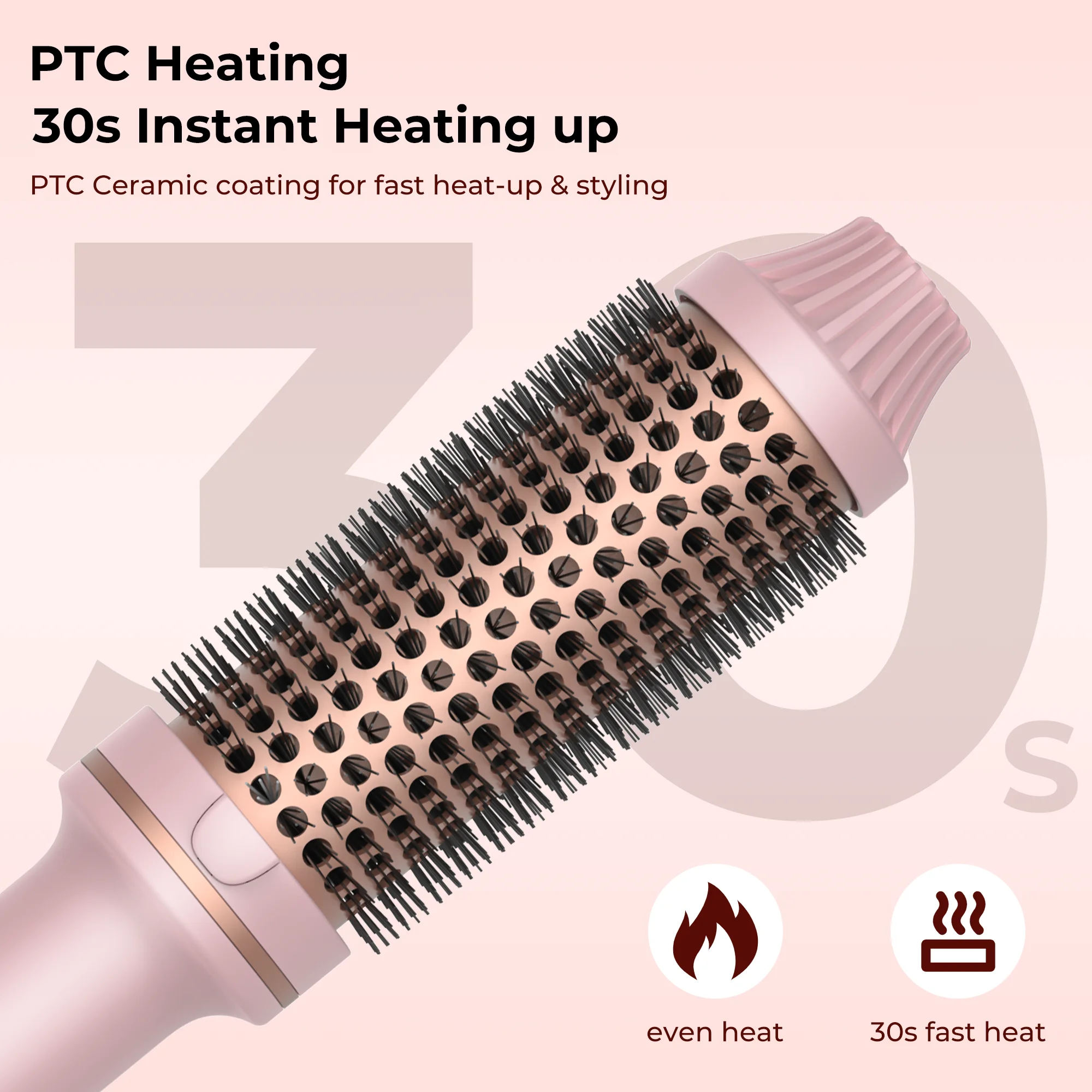 Thermal Brush 1.5 in Heated Curling Brush Ceramic Curling Comb Volumizing Brush Curling Iron Travel Curling Iron with Brush 2