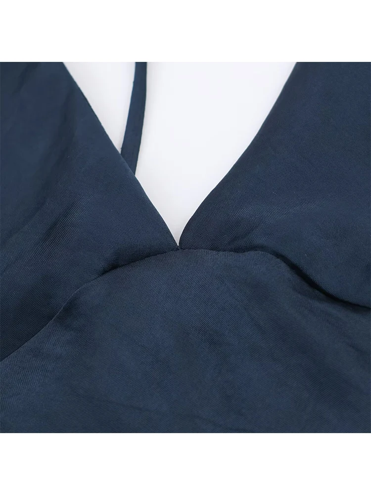 Woman Sexy Backless Sling Dress Summer New V-neck Sleeveless Folds Slimming Long Dress Female Elegant Vacation Party Dress