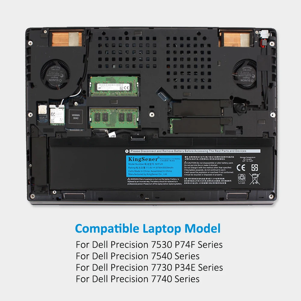 Kingsener-nyfjh Bateria do Portátil Dell Precision 7530 7730 7540 Série P34e001 P74f002 5tf10 0wmrc Gw0k9 11.4v 97wh - Imagem 2