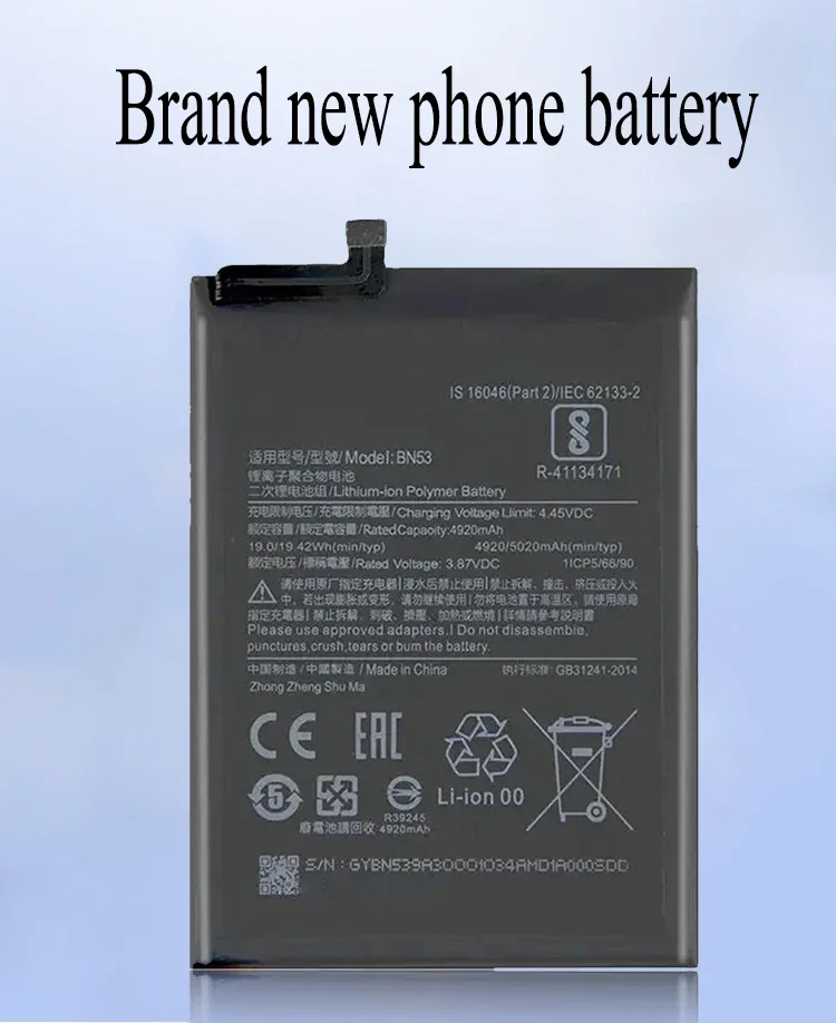 New 100% Original Battery BN53 For Xiaomi Redmi Note 9 Pro / Redmi Note 10 pro (Global) 5020mAh Phone Battery Bateria